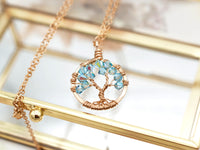 Gold Aquamarine Tree of Life Crystal Necklace (March)