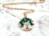 Gold Emerald Tree of Life Crystal Necklace (May)