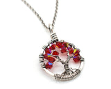 Silver Ruby Tree of Life Crystal Necklace (July)