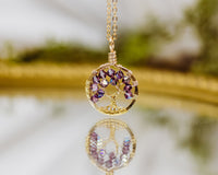 Gold Garnet Tree of Life Crystal Necklace (January)